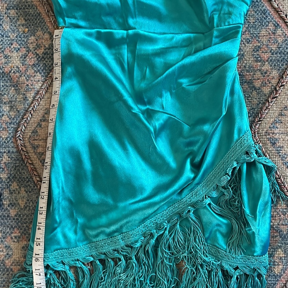 Chic Teal Long Sleeve Dress with Fringe - Picture 5 of 5
